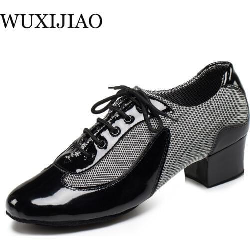 WUXIJIAO Black white red Latin dance shoes modern dance shoes mens indoor soft outsole Ballroom dancing shoes 4cm 2cm low hee