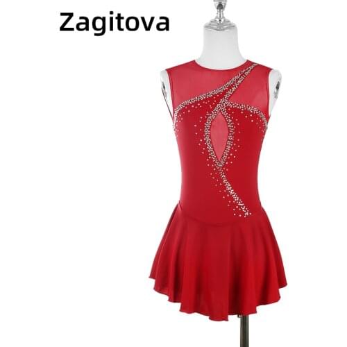Zagitova Custom Figure Skating Dress For Girls And Women Ice Skating Clothes Wine Red Sleeveless Performance Clothing rhinestone