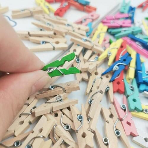 25mmX3mm Cute Natural Wooden MIni Clip Colorful Photo DIY Clip Clothing Pendant Craft Decorative Accessories 50-100pcs