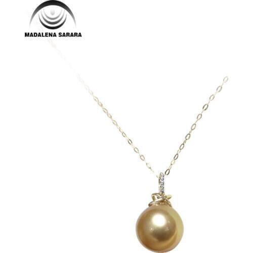 MADALENA SARARA 11mm Saltwater Pearl Necklace Southsea Gold Pearl Bead Chain Necklace Natural Color Luxury Women Jewelry