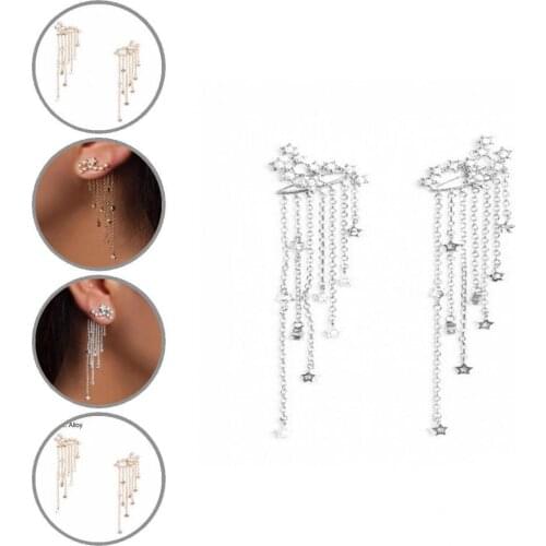 All Match Alloy Women Shining Stars Chain Jacket Earrings for Banquet