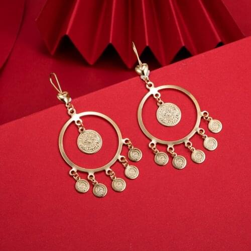 Dubai Gold Color Earrings 24K For Women Wedding Jewelry Womens Earrings For Girls Bridal Wife Gifts African Dubai French