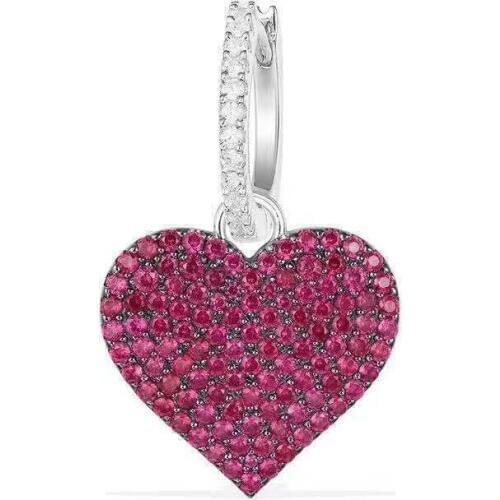 Luxury Brand 925 Sterling Silver Rose Red CZ Zircon Stones Love Heart Shape Earrings Women Yao Chen Collection Fine Jewelry