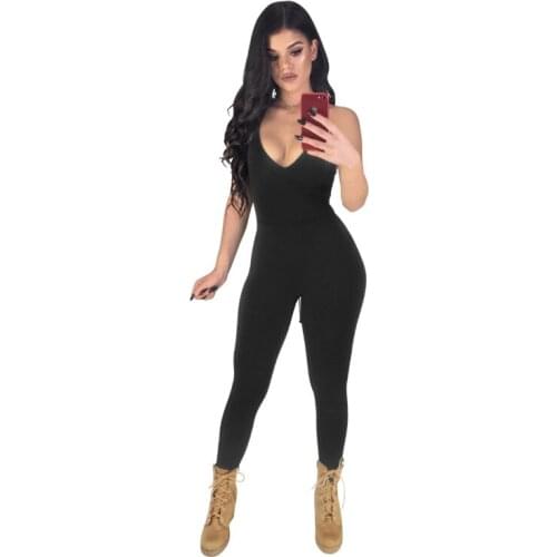 Charmed Workout Active Wear Womens Jumpsuit Blackless Sporty Sleeveless Fitness Bodycon Overalls Femme Ez