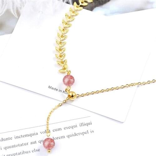 Sole Memory Wheat Ears Natural Strawberry Crystal Leaves 925 Sterling Silver Clavicle Chain Female Necklace SNE613