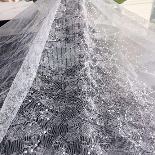 1 Yards 150CM Width Fashion Dress Top Quality Off White Gorgeous Embroidered French Lace Fabric Sequins Bridal Lace Fabric