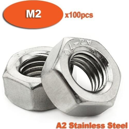 100pcs DIN934 M2 Stainless Steel Nuts A2 Hexagon Hex Head Nut