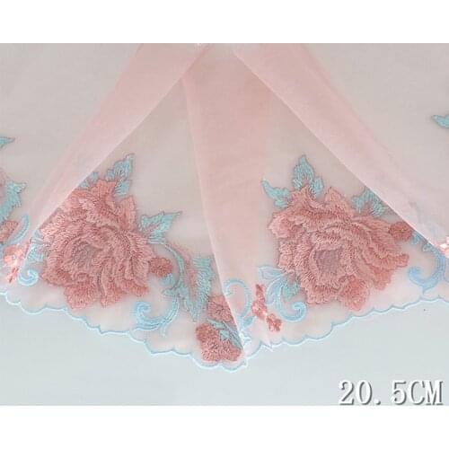 2Yards Rose Flower Edge Red Pink Embroidery Mesh Lace Trim Bra Underwear Fabric Doll Dress Sewing DIY Handcrafts
