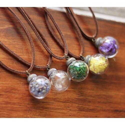 20pcs 16x4mm Glass Vial Colorful Dry Flower Necklace Glass Bubble Pendant Necklace Wish Glass Bottle Necklace 45cm