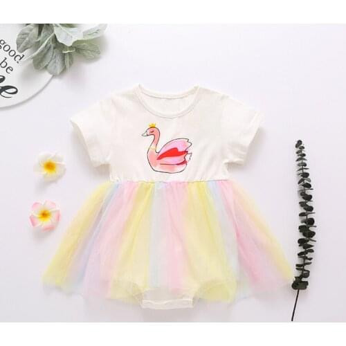 2021 Summer Cute Newborn Baby Girl Short Sleeve Rainbow Strip Romper Jumpsuit Tutu Dress Outfits Clothes For Girls 0-24M