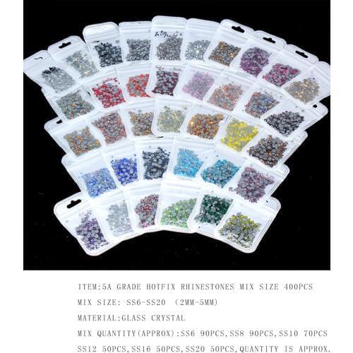 46colors SS6-SS20 Mix Size 400pcs flatback Iron on Glass Crystal AB Hotfix strass Rhinestones Decoretion For Wedding Dress