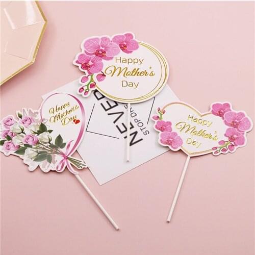 5pcs Mothers Day Insert Card Party Decorative-Accessories Cupcake Topper Picks Decoration Heart Letter Bouquet Baking Tool U2