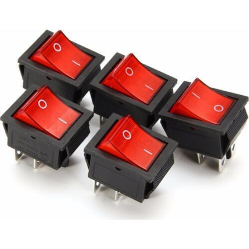 5Pcs Red Lamp Light Rocker Switches 4 Pin ON/OFF 2 Position Boat Rocker Switch 16A/250V High Quality
