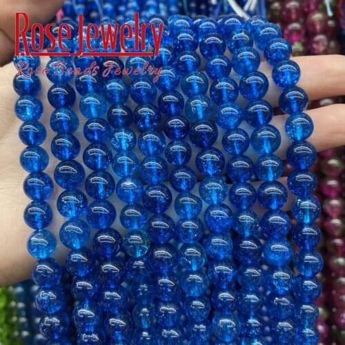 AAAAA Natural Blue Crackle Crystal Stone Beads Round Loose Spacer Beads 15" Strand 6 8 10 12 MM for Jewelry Making DIY Bracelets
