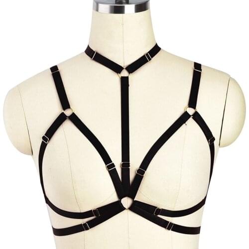 Polyester Body Harness Lingerie Women Fetish Tops Crop Body Cage Harajuku Gothic Body Cage Bra Rave Festival Bralette Harness