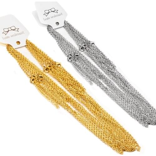 10pcs/lot 2mm Cuban Link Chain Gold Steel Stainless Steel Chains Bracelet Necklace For Men Women DIY Jewelry Findings 45cm+5cm