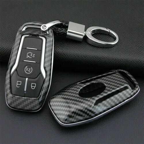 Carbon Fiber Hard Smart Key Cover For Ford Explorer Mustang Fusion Lincoln MKZ MKX MKC Auto Accessories Chain Case Holder