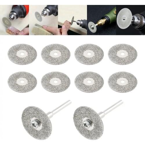 10pcs / Set 22mm Diamond Cutting Discs Saw Blade with 2pcs 3mm Diameter Fixed Rod for Cutting Glass Metal NEW