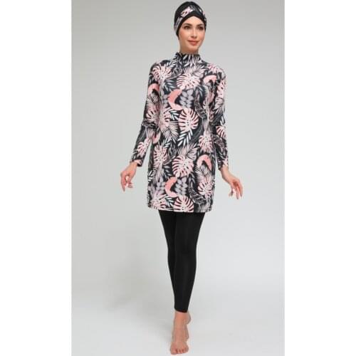 Digital Palm Leaf Print Long The Tights Hijab Swimwear Turkish' Muslim Swimsuit Burkinis Modest Clothing Islamic Long Sleeves