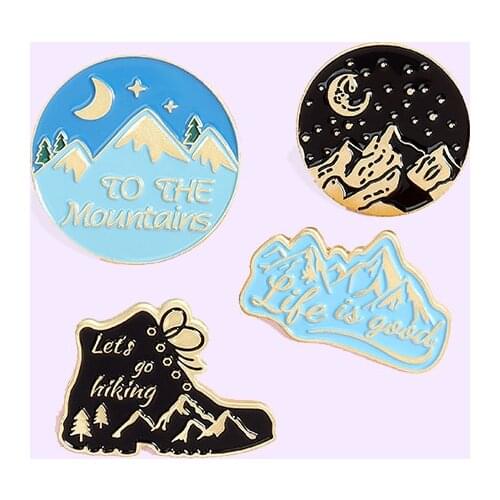 Outdoor Travel Adventure Enamel Pin Mountain Scenery Brooch Bag Clothes Lapel Pin Sasha Away Badge Cartoon Jewelry Gift For Kids