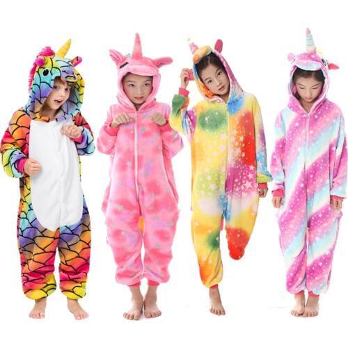 4-12years Children Flannel Pijamas Kids Sleepwear Children Overalls Boys Kigurumi Unicorn Pijamas Oneise Kids Jumpsuits