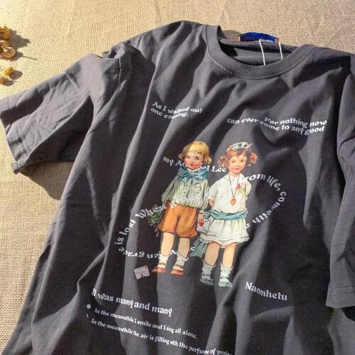 Harajuku Super Cute Comics Vintage T Shirts Women Oversized Basic Summer Tees 2021 Streetwear Teens Girls Kawaii Tops Plus Size