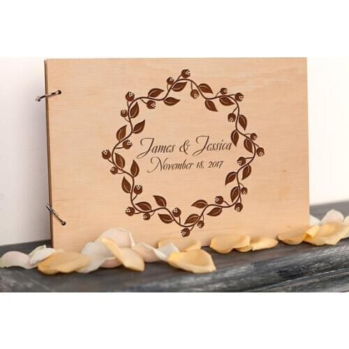 Personalized Wedding Guest Book,Rustic Wreath Wedding Photo Album,Custom Wood Sign Guestbook,Diy Scrapbook Album,Wedding Decor