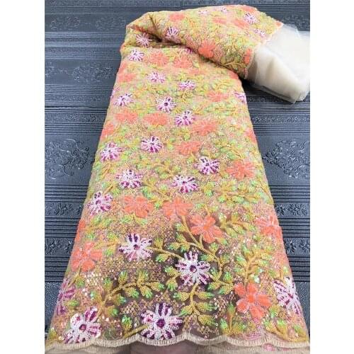 Exquisite multicolor flower fashion sequined mesh embroidery, African lace fabric, suitable for ladies dresses