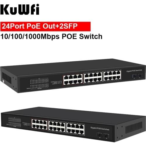 KuWFi Gigabit POE Switch 4/8/16/24 POE Ports 10/100/1000Mbps IEEE802.3AF/AT Standard RJ45 Hub Switcher Extend Transmission 250M