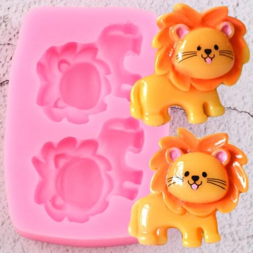 Cute Cartoon Lion Silicone Molds DIY Baby Birthday Cupcake Topper Fondant Cake Decorating Tools Candy Chocolate Gumpaste Moulds