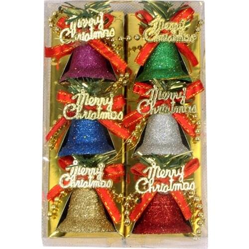 6Pcs/Box Mini Jingle Bells 5cm/ 6cm Bells Xmas Tree Home Party Decoration Baubles Pendant Christmas Bells Kit Hanging Ornament