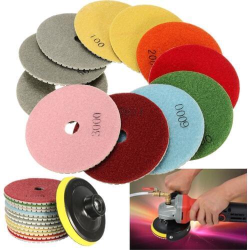11pcs 4"/100mm Diamond Polishing Pads Kit Wet/Dry for Granite Stone Concrete Marble Polishing + 1pc Grinding Discs