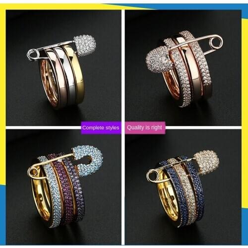 2020 new 18K three-ring color pin diamond ring creative fashion design temperament female brand jewelry charm exquisite