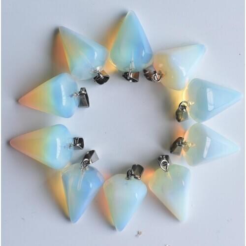 2020 New Fashion hexagonal pyramis shape opal Stone pendants charms for jewelry making 12pcs Wholesale free shipping