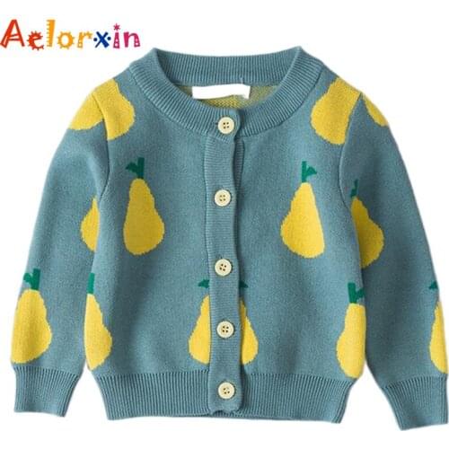 1-4 Years Pear Printed Buttons Cardigan Knitted Sweater Baby Girl Winter Clothes Baby Winter Clothes Girls Kids Cardigan
