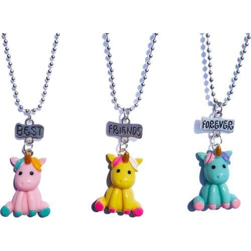 3 Pcs/lot Cute BFF Unicorn Alpaca Ice Cream Necklace Set for Kids Girls Children Gift Best Friends Animal Friendship Jewelry