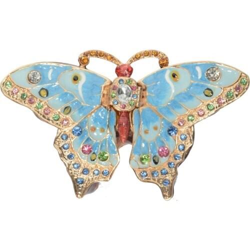 Butterfly Figurine Keepsake Box Crystals Bejeweled Hinged Trinket Pill Box