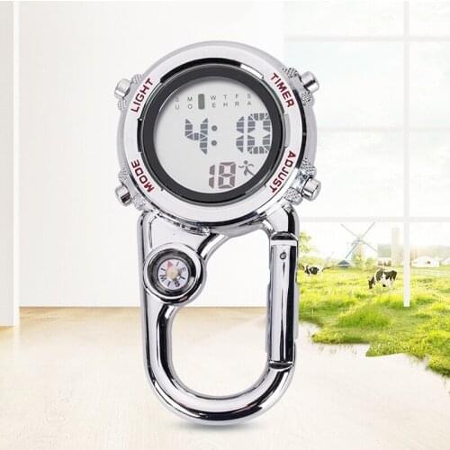 Portable Mini Clip On Carabiner Watch Multifunction LED Date Compass Sports Digital Hook Watches Gifts Hospital Electronic Clock