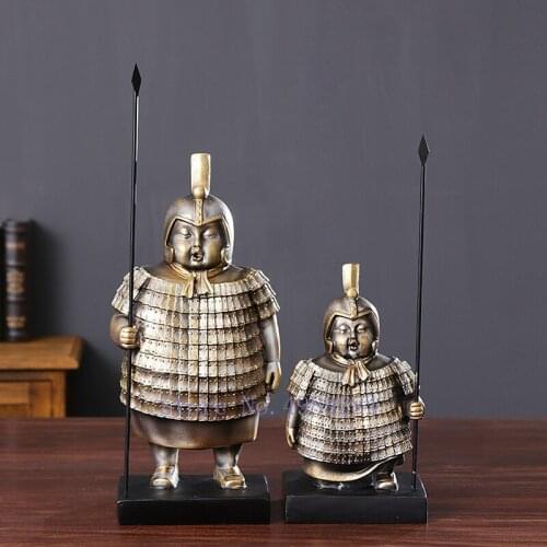 Retro Resin Chinese Style Qin Terracotta Warriors Soldier Warrior Sculpture Modern Home Decoration Handicraft Furnishings