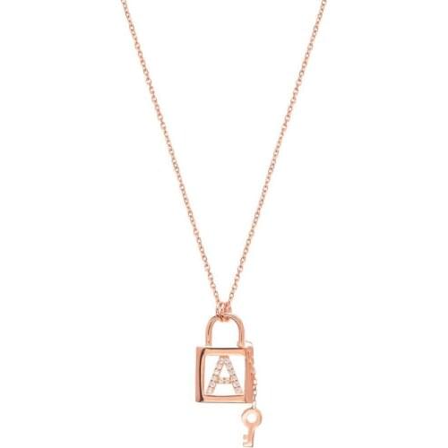 Key Lock Letter Silver Necklace-A