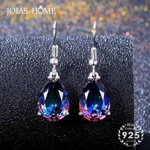 JoiasHome 925 Silver Drop Earrings With Water Drop Shaped Rainbow opaz Gemstones For Women Engagement Party Gift Wholesale