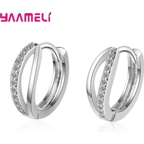 925 Sterling Silver Classic Round Loop Hoop Earrings Clear Zircon White Topaz Stone Ear Accessories for Women Fashion Jewelry