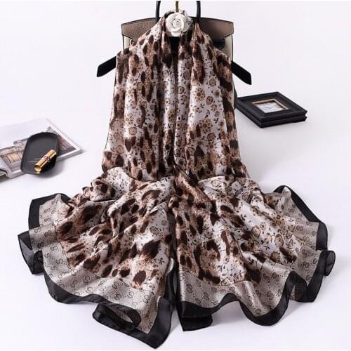 KOI LEAPING woman fashion Leopard print silk scarf female summer big sunscreen beach towel shawl with letter gauze