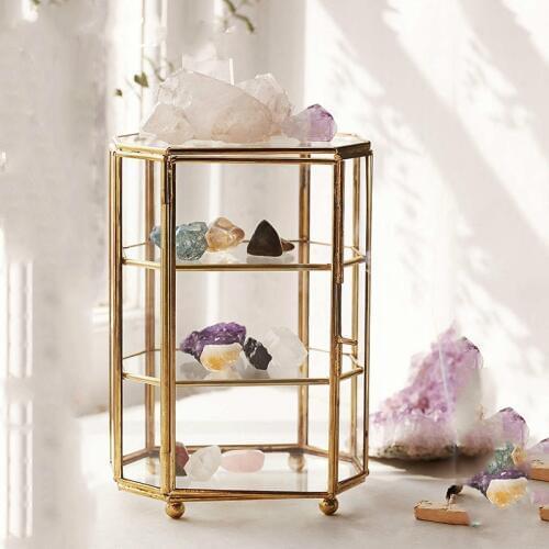 Six-sided Jewelry Box Beautiful European New Creative Glass Jewelry Box Copper Strip Yongsheng Flower Glass Gift Box