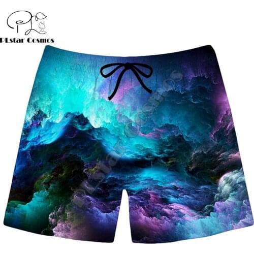 Flre And Ice Galaxy Nebula 3D Printed Mens Shorts Unisex Streetwear Elastic Waist Shorts Summer Beach Harajuku Casual Shorts