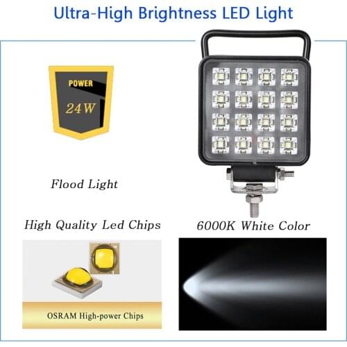 LED Work Light 24W 10V-30V Square Flood Light Off road LED Light 6000K Super Bright Daylight White Light Lamp for Car Truck SUV