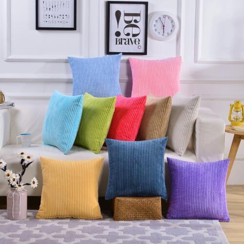 High Quality Sofa Straight Stripe Corduroy Cushion Cover Decorative Throw Pillow Cover Solid Color Plush Bedding Home Decor