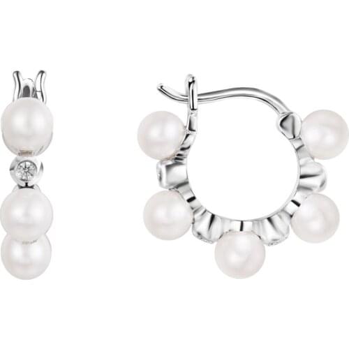 SLJELY New 925 Sterling Silver Valentine Pearl Hoop Earrings Micro Pave Cubic Zirconia Stones Women Fine Fashion Party Jewelry