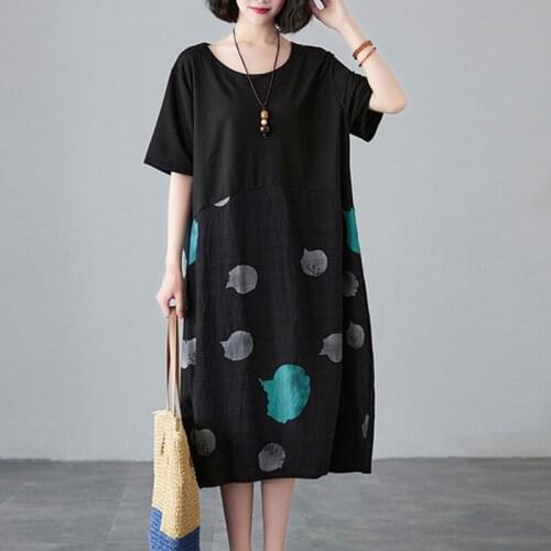 2021 New Arrival Patchwork Print Dot Fashion Women Summer Dress Thin Soft Office Lady Work Dress Travel Casual Beach Style Dress