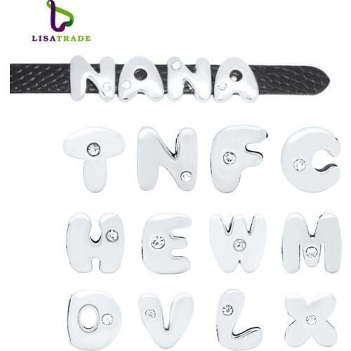 130PCS 8MM One Rhinestone Slide Letters English Alphabet A-Z Fit Bracelet Wristband /Pet Name Collar Dog Collar LSSL05*130